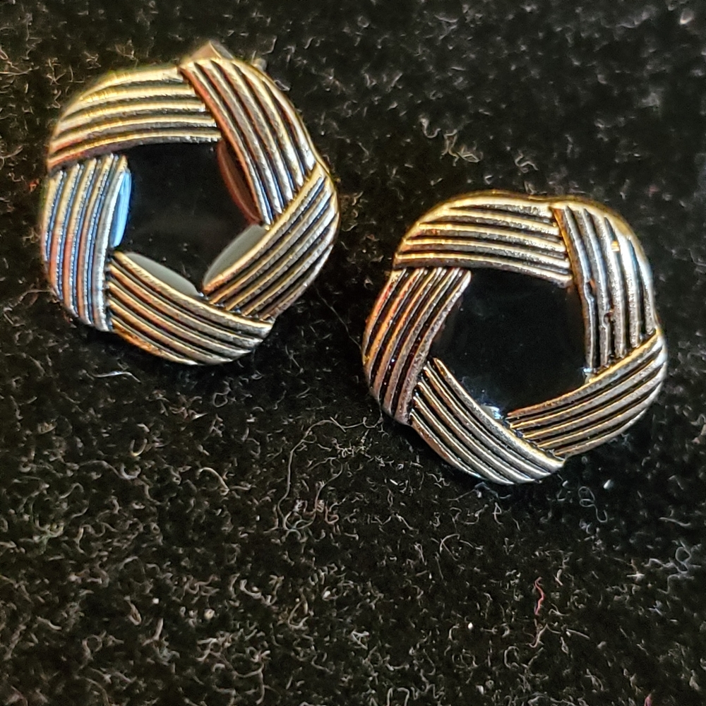 Vintage goldtone earrings with black enamel centers